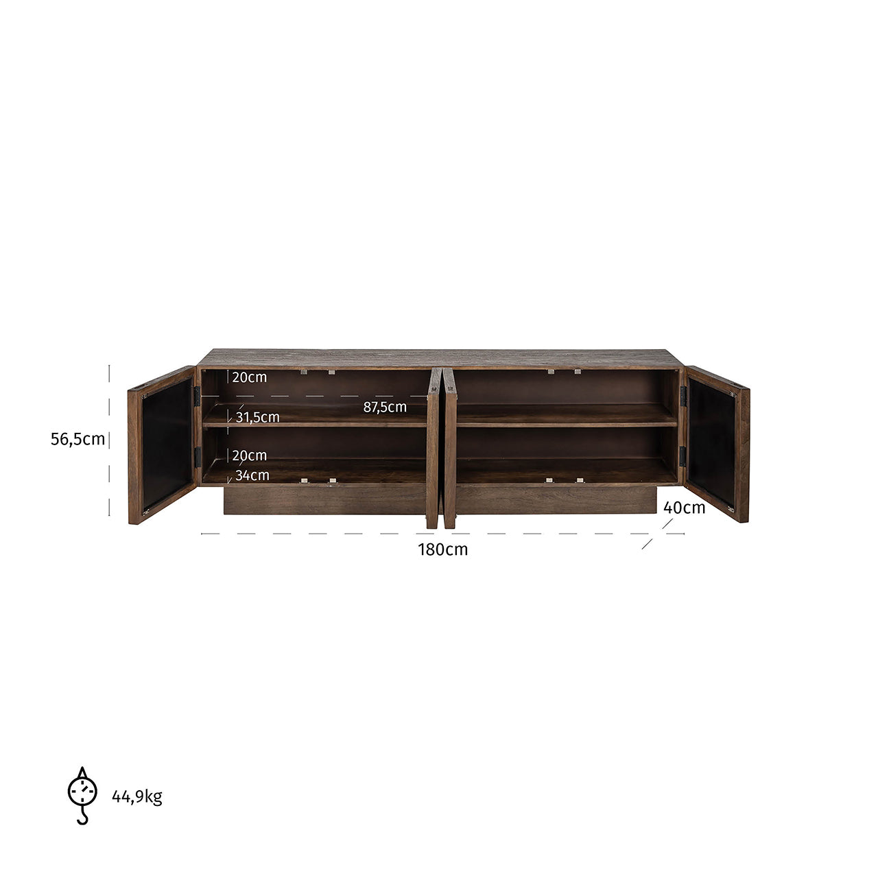 Richmond Interiors TV-Lowboard Bryant aus Mangoholz | 4-türig