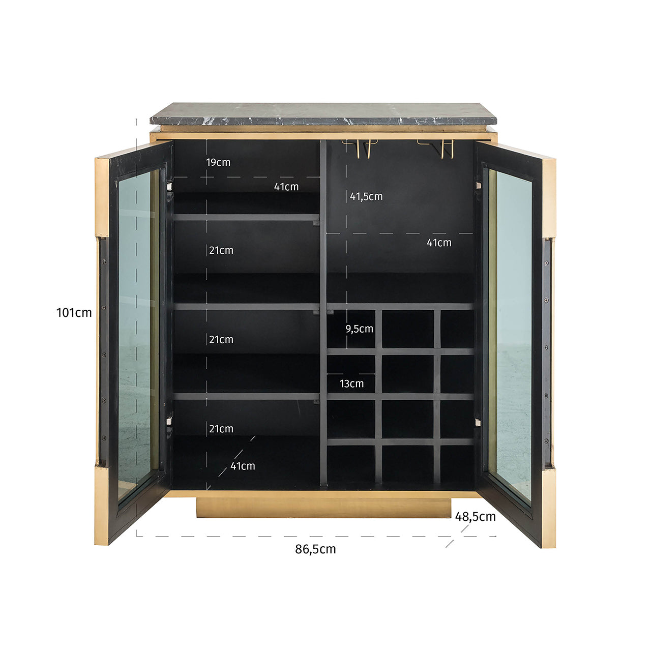 Richmond Interiors 2-türiger Barschrank Vitrine Finsbury mit Glastüren | Gold