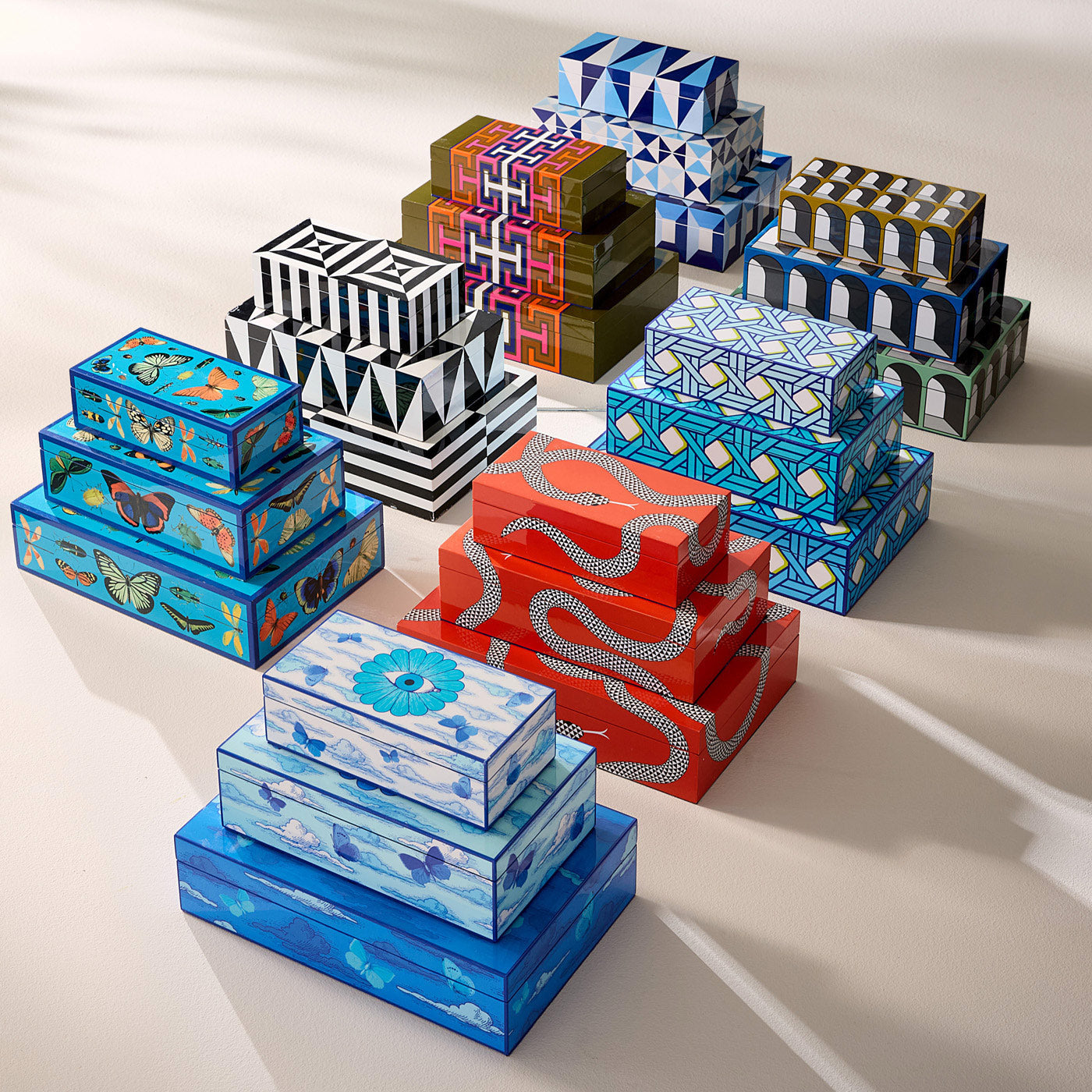 Jonathan Adler Op Art Lacquer Aufbewahrungsbox mit Deckel | Medium