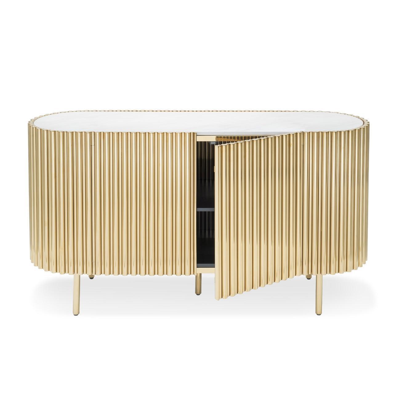 Abhika Sideboard Scotch Oval | Weiß-Gold