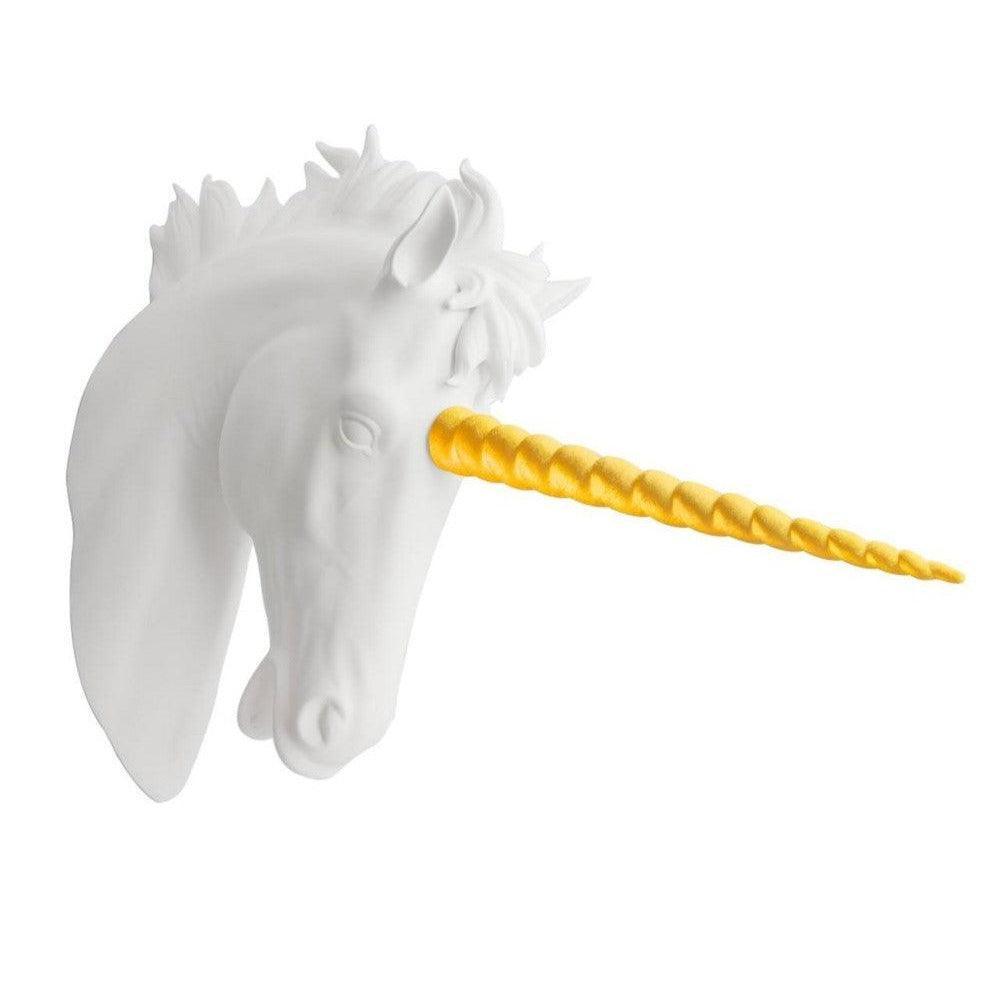 Abhika Wanddeko Skulptur Einhorn Kopf | Weiß&Gold