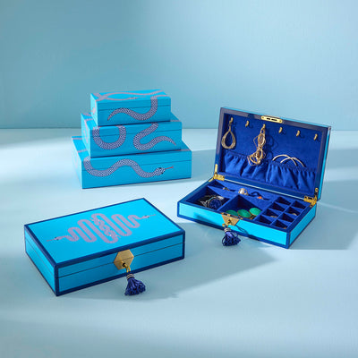 Jonathan Adler Eden Lacquer Aufbewahrungsbox mit Deckel Large | blau