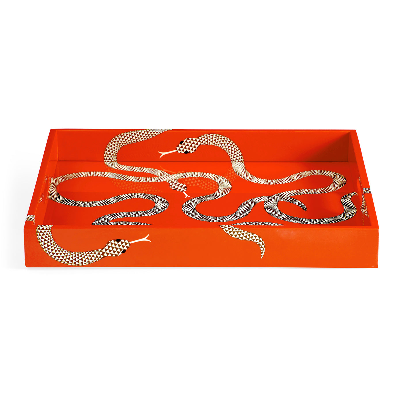 Jonathan Adler Servier- und Deko Tablett Eden Lacquer Tray Orange mit Schlangen