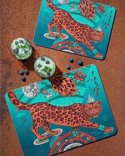 Jamida of Sweden Tablett Snow Leopard Teal | 27x20 cm