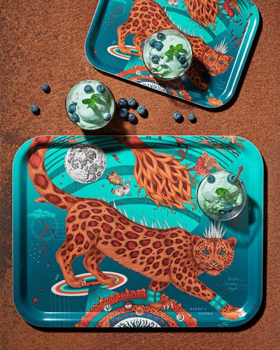 Jamida of Sweden Tablett Snow Leopard Teal | 43x33 cm