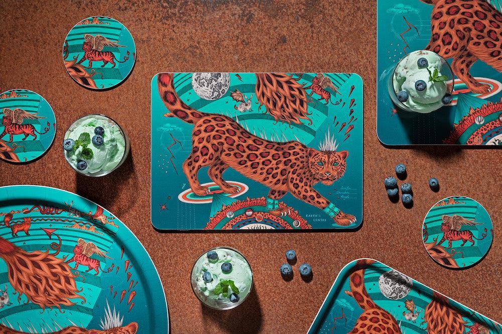 Jamida of Sweden Tablett Snow Leopard Teal | 43x33 cm