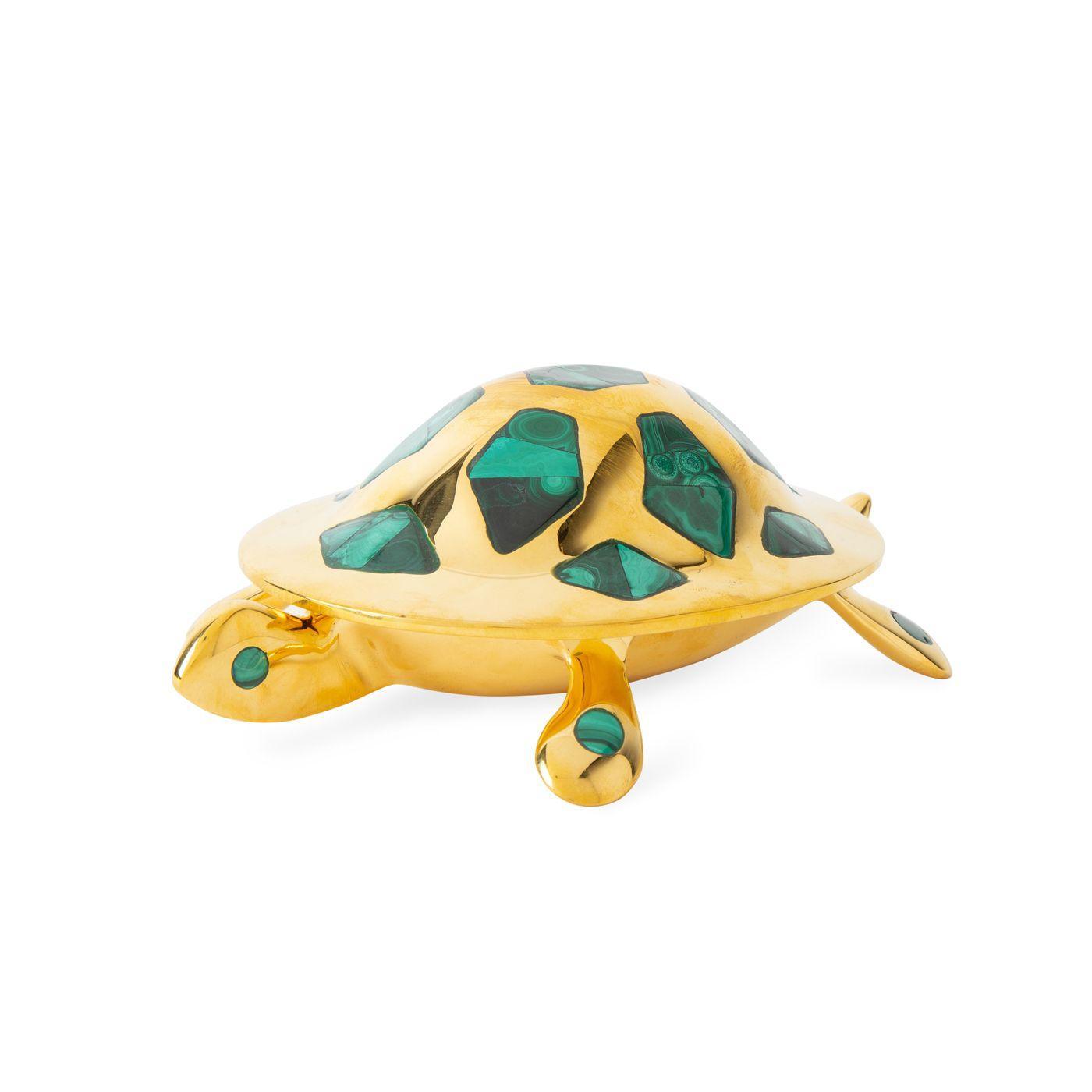 Jonathan Adler Ablageschale Brass Turtle Box mit echtem Malachit