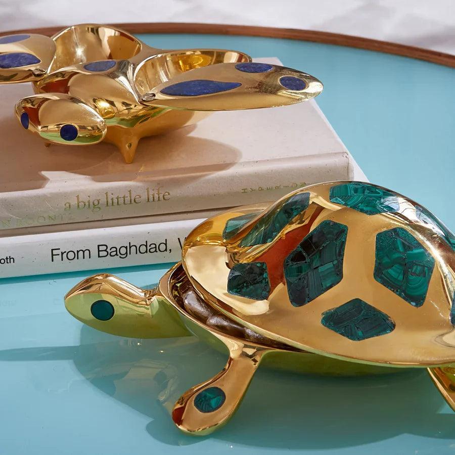 Jonathan Adler Ablageschale Brass Turtle Box mit echtem Malachit