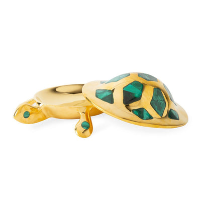 Jonathan Adler Ablageschale Brass Turtle Box mit echtem Malachit