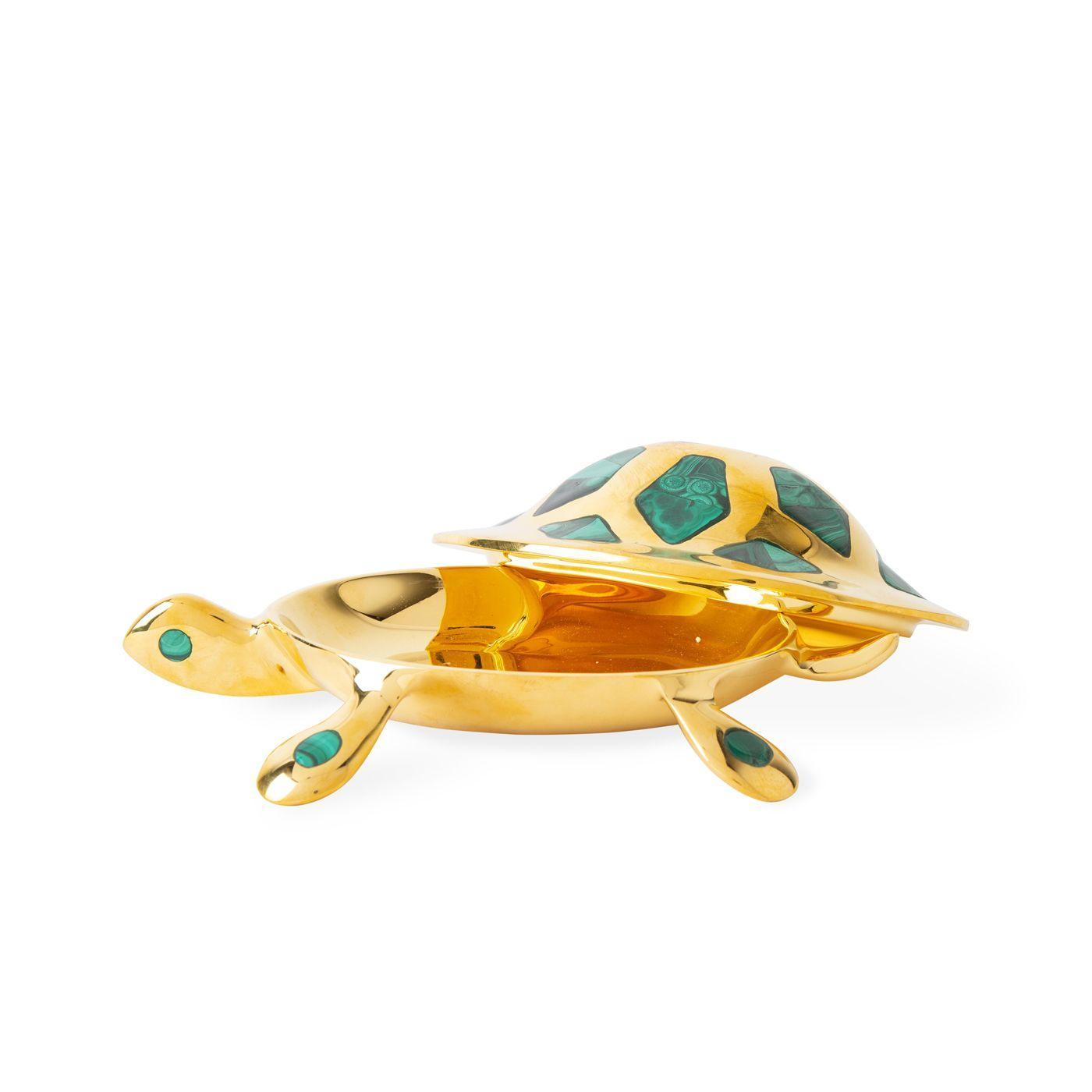 Jonathan Adler Ablageschale Brass Turtle Box mit echtem Malachit