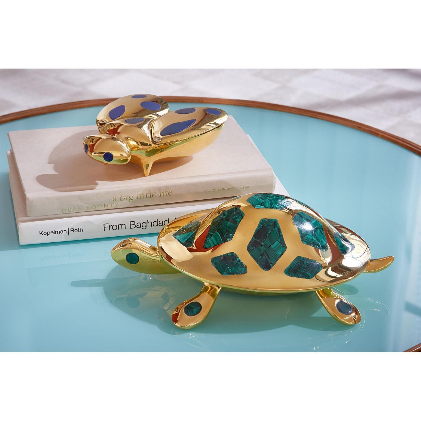 Jonathan Adler Ablageschale Brass Turtle Box mit echtem Malachit