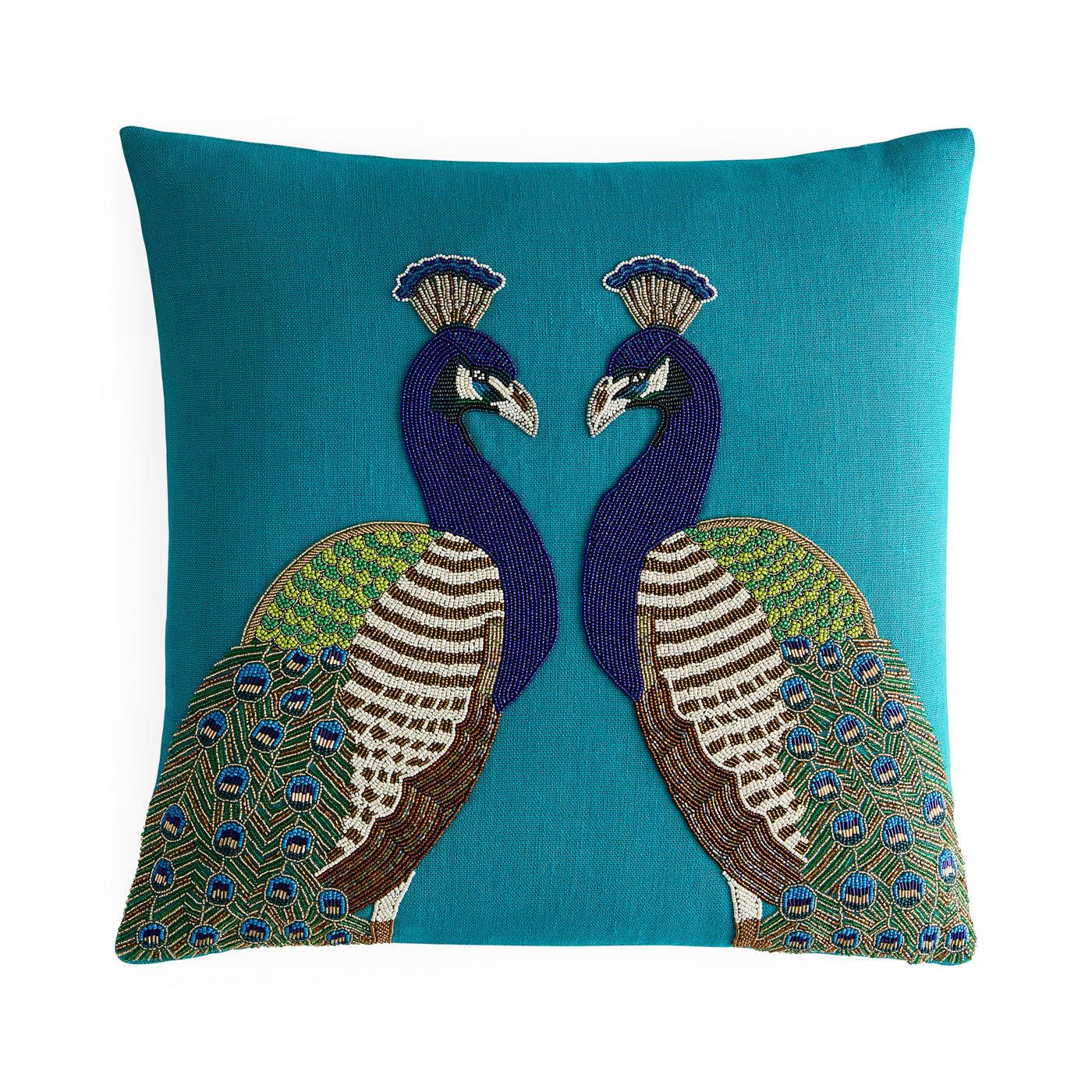 Jonathan Adler mit Perlen besticktes Kissen Peacock Pfau