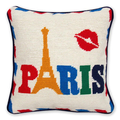 Jonathan Adler Needlepoint Kissen Jet Set Paris | 30x30 cm