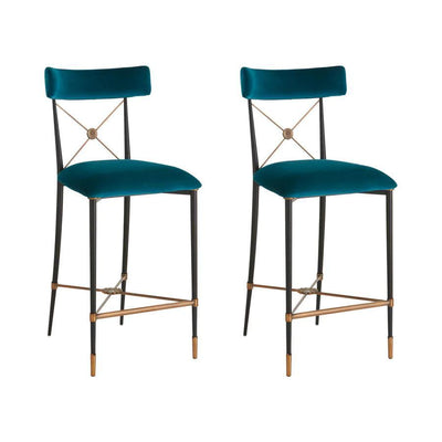 Jonathan Adler Samt-Barhocker Counterstuhl Rider | Rialto Peacock