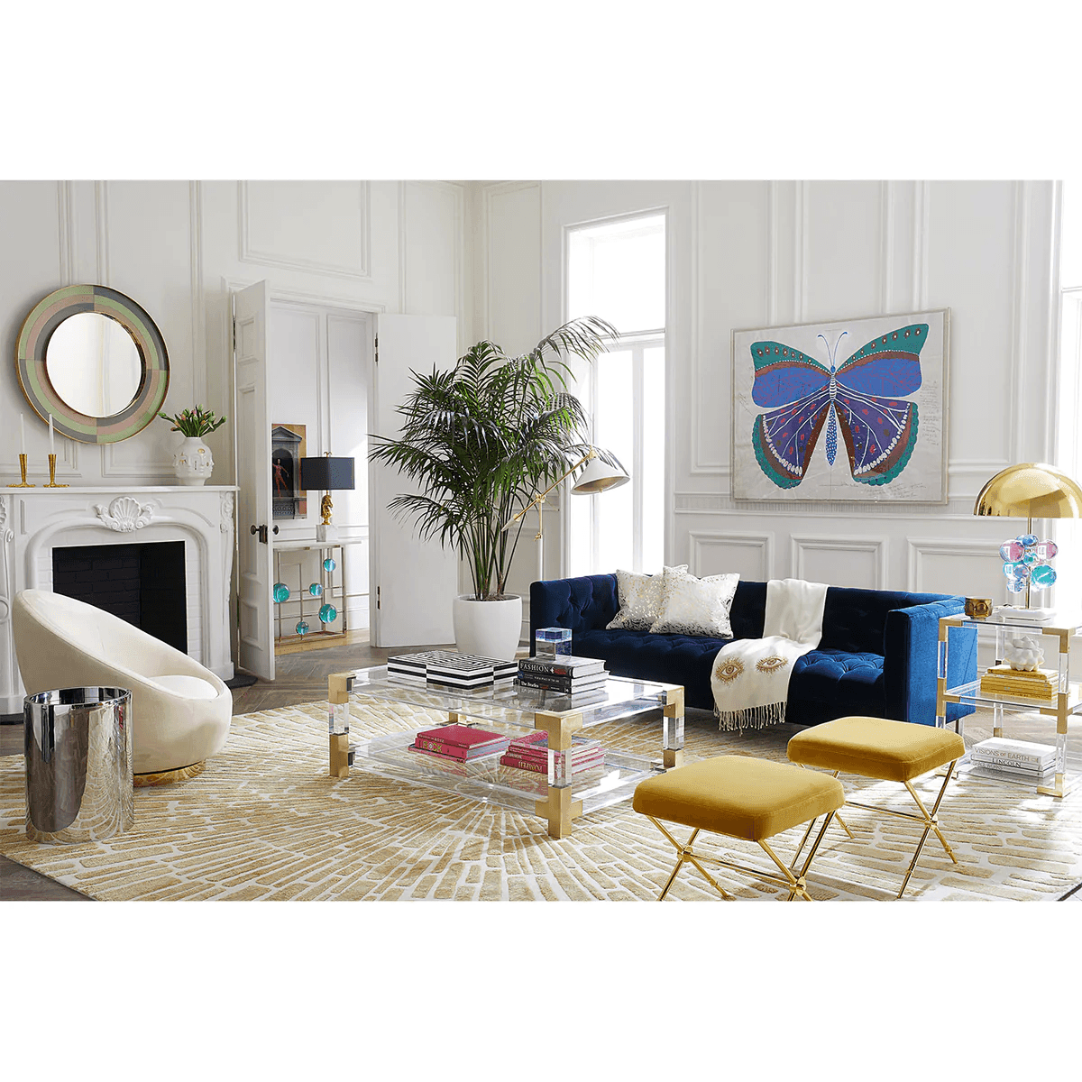 Jonathan Adler Samt-Hocker Rider | Rialto Gold