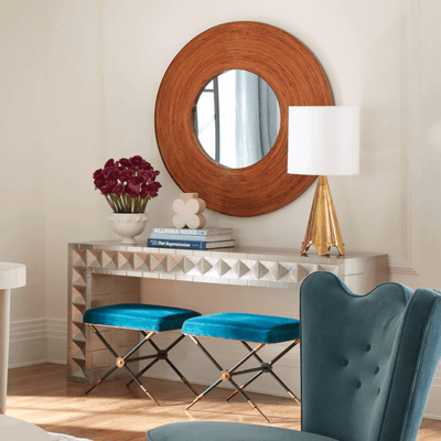 Jonathan Adler Samt-Hocker Rider | Rialto Peacock