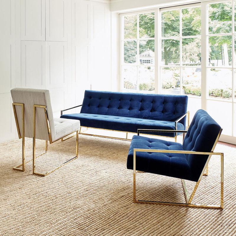 Jonathan Adler Samt-Sessel Lounge-Chair Goldfinger | Rialto Navy