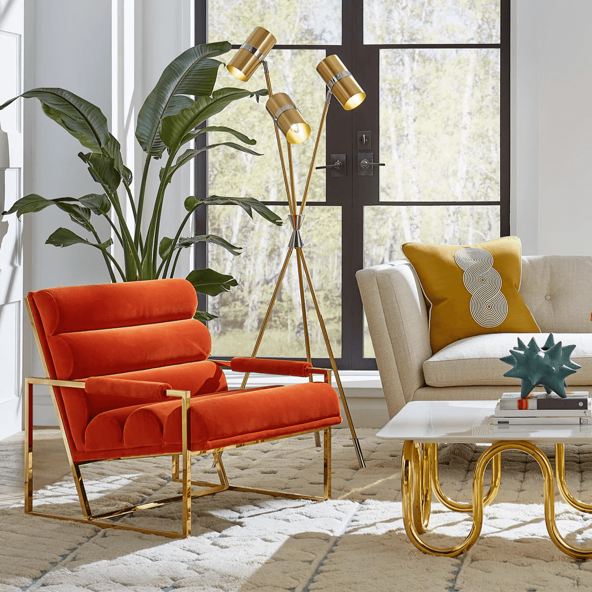 Jonathan Adler Jonathan Adler Samt-Sessel Lounge Chair Goldfinger | Varese Persimmon Codeso Living