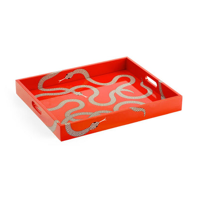 Jonathan Adler Servier- und Deko Tablett Eden Lacquer Tray Orange mit Schlangen