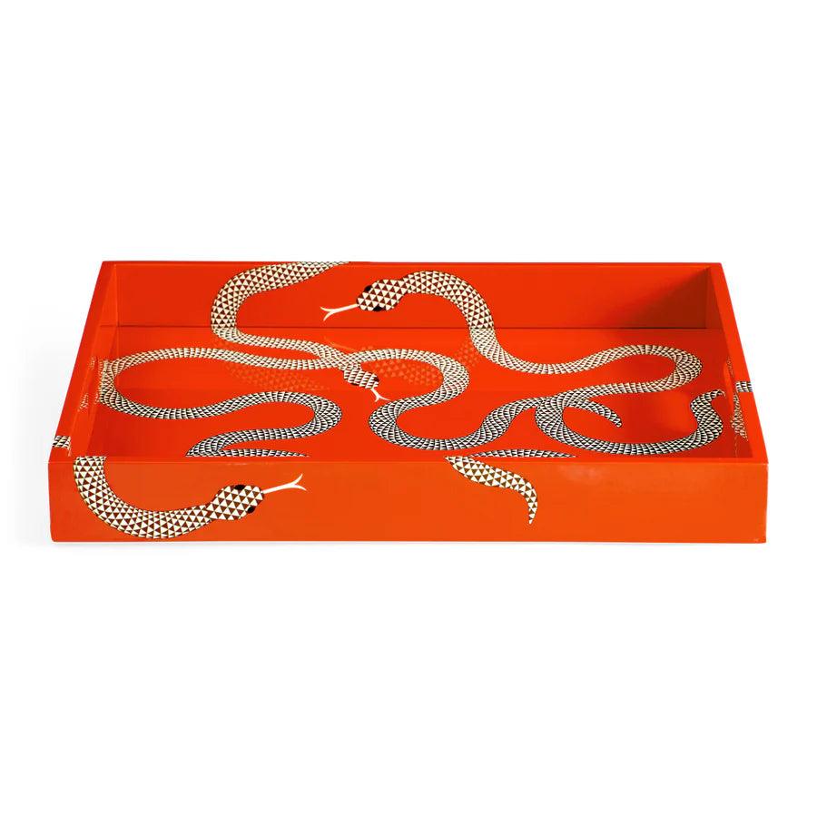 Jonathan Adler Servier- und Deko Tablett Eden Lacquer Tray Orange mit Schlangen