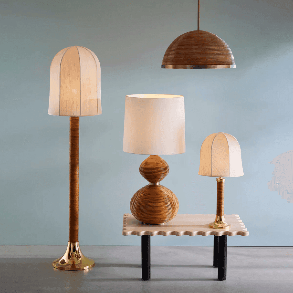 Jonathan Adler Stehlampe Riviera aus Rattan