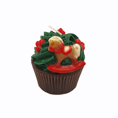 Kerze "Xmas Cupcake Schaukelpferd" | Ø 7 cm