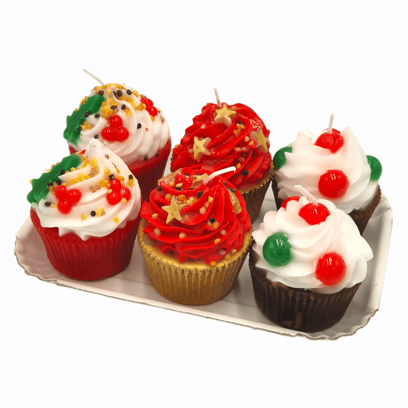 Cereria - Kerze in Form eines Xmas Cupcakes in Rot mit Weihnachtsbaum | Ø 7 cm - Codeso Living