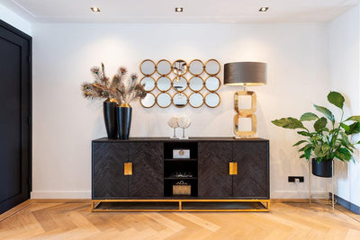 Richmond Interiors 4-türiges Sideboard Blackbone Gold | 225x90 cm