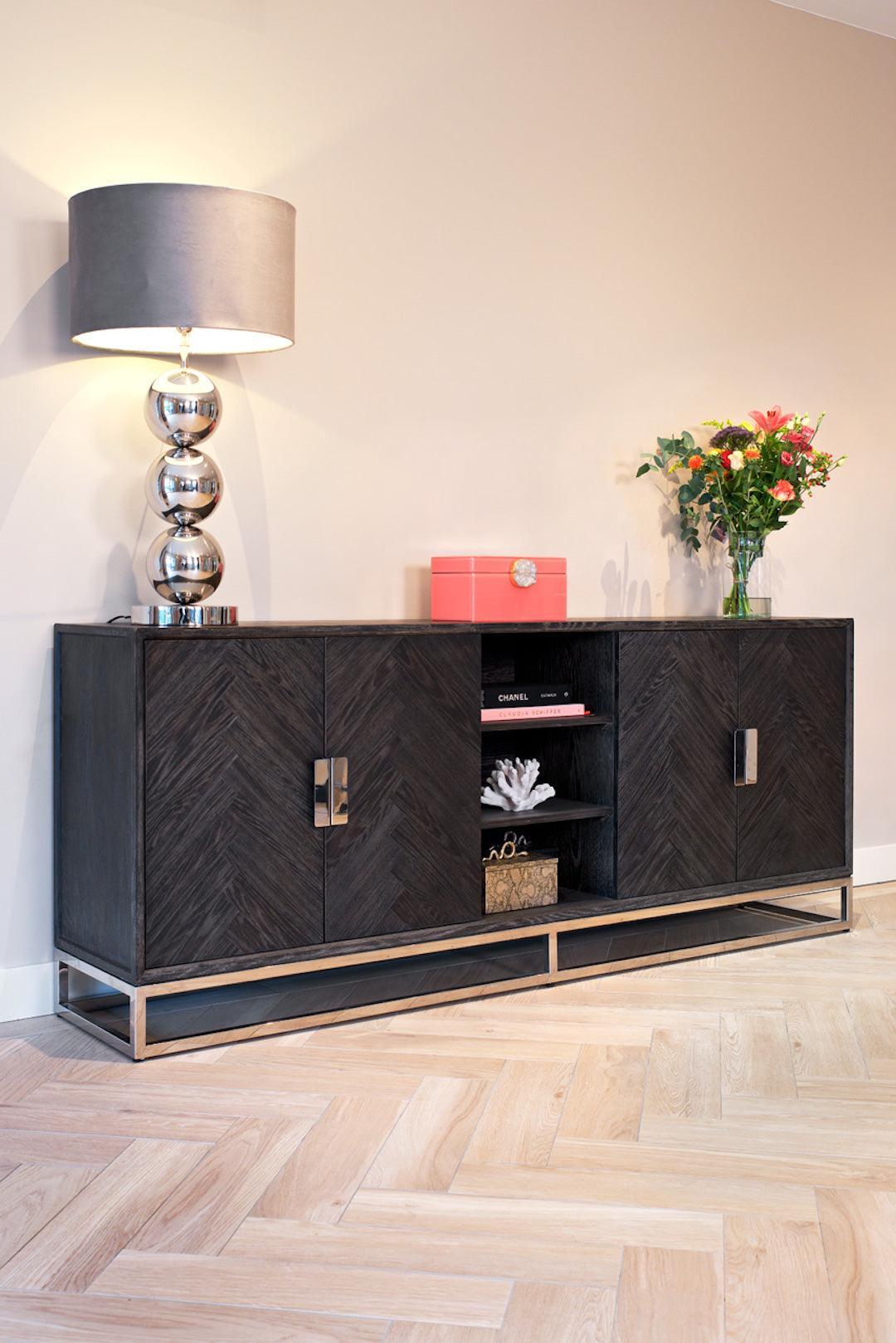 Richmond Interiors 4-türiges Sideboard Blackbone Silber | 225x90 cm