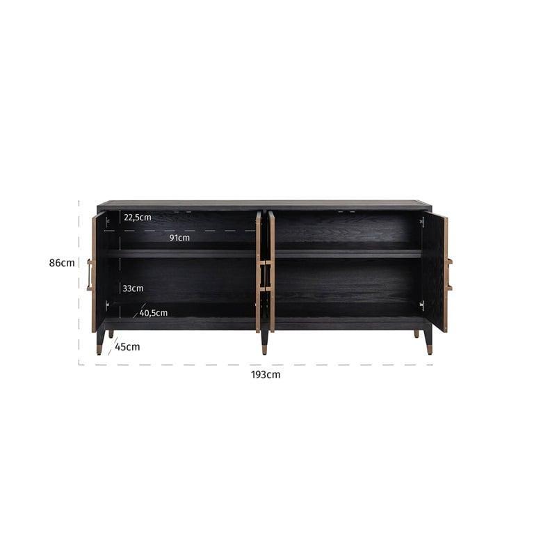 Richmond Interiors 4-türiges Sideboard Bloomville Gold | 193x86 cm