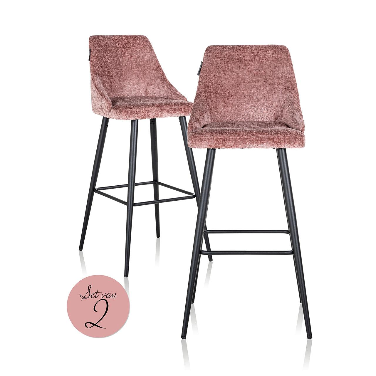 Richmond Interiors Richmond Interiors Chenille Barhocker Brooke 2er Set | Rosé Codeso Living