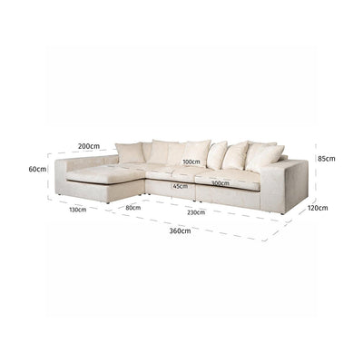 Richmond Interiors Richmond Interiors Ecksofa Alcazar 3 Sitzer mit Lounge | Chenille Weiß Codeso Living