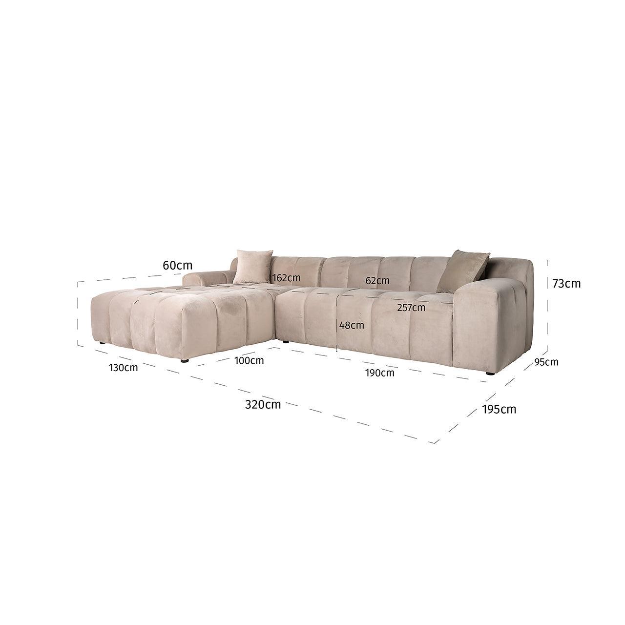 Richmond Interiors Ecksofa Cube 3 Sitzer mit Lounge Links | Samt Khaki