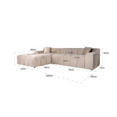 Richmond Interiors Ecksofa Cube 3 Sitzer mit Lounge Links | Samt Khaki