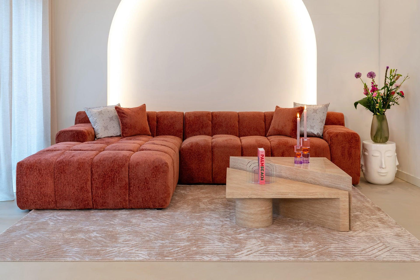 Richmond Interiors Richmond Interiors Ecksofa Cube 3 Sitzer mit Lounge rechts | Fusion 92 Blush Codeso Living