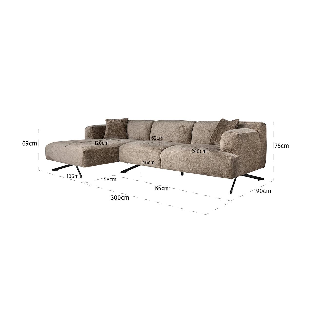 Richmond Interiors Richmond Interiors Ecksofa Donovan 3 Sitzer mit Lounge links | Chenille Taupe Codeso Living