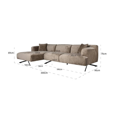 Richmond Interiors Richmond Interiors Ecksofa Donovan 3 Sitzer mit Lounge links | Chenille Taupe Codeso Living