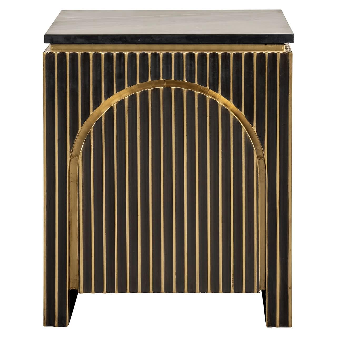 Richmond Interiors Marmor-Nachttisch Les Arcs Ironville 1-türig | brushed gold