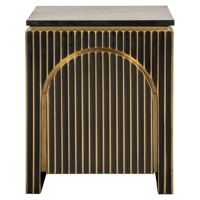 Richmond Interiors Marmor-Nachttisch Les Arcs Ironville 1-türig | brushed gold