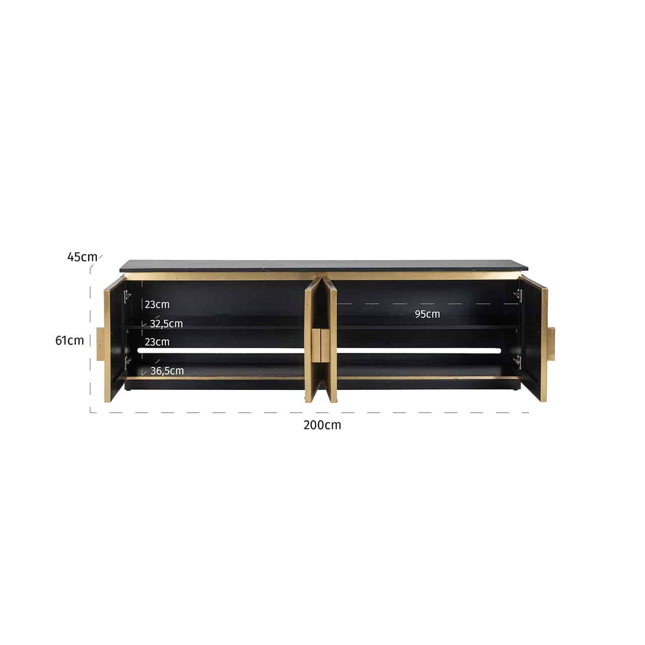 Richmond Interiors Marmor TV Lowboard Ironville 4-türig | Gold