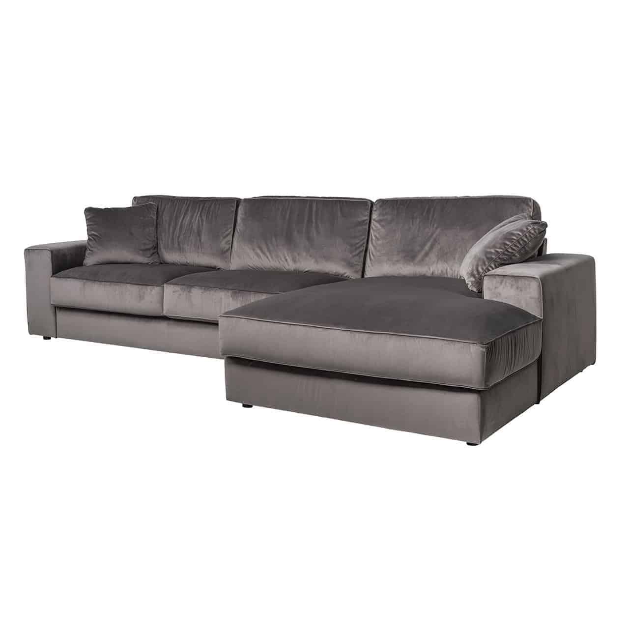 Richmond Interiors Richmond Interiors Samt-Ecksofa Santos 2,5 Sitzer mit Lounge rechts | Stone Codeso Living