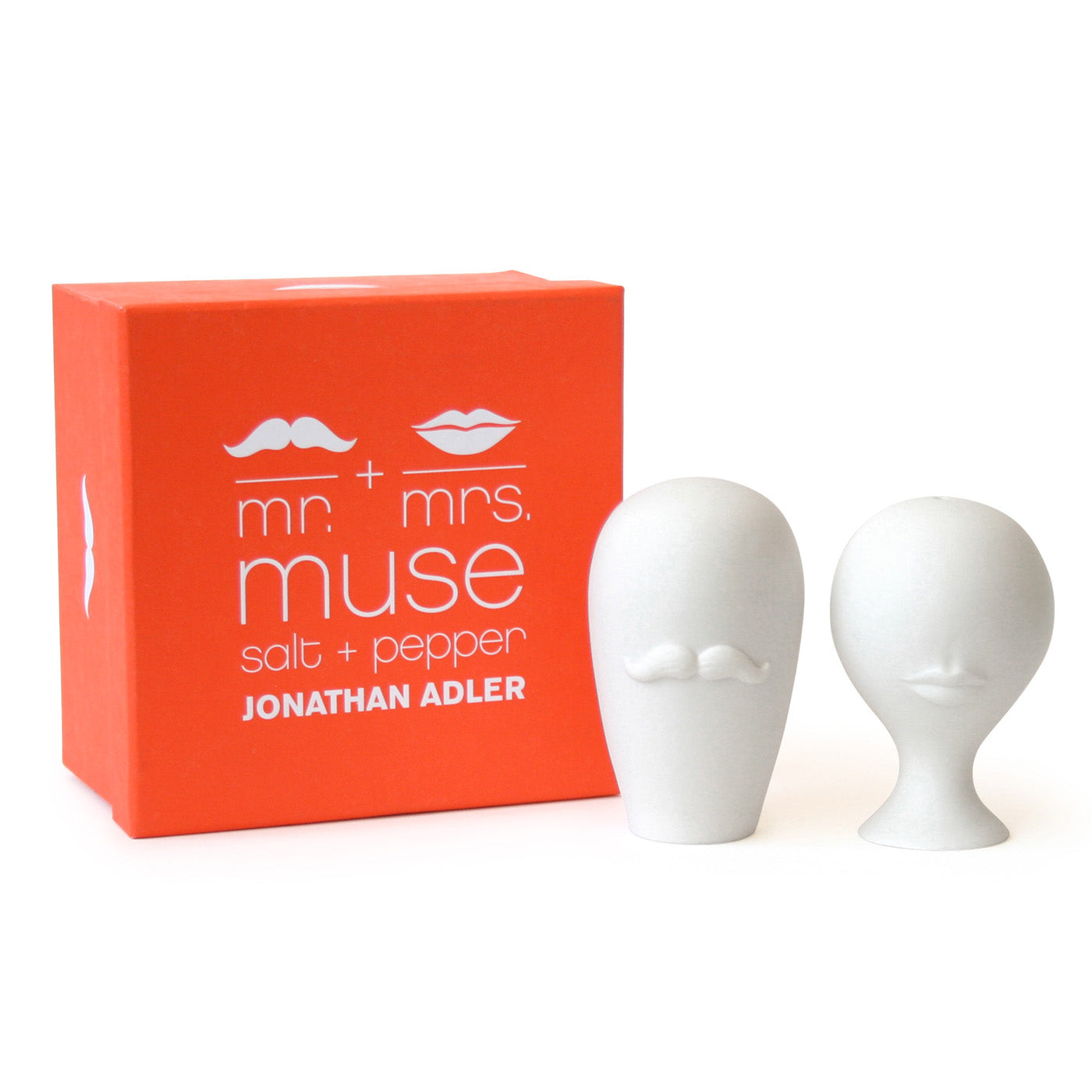 mr and mrs muse salt and pepper set porcelain white with box - angle view