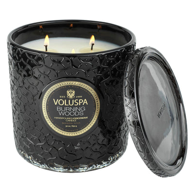 Voluspa 3-Docht Duftkerze Burning Woods | Luxe Candle 850 Gr.