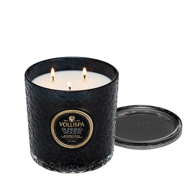 Voluspa 3-Docht Duftkerze Burning Woods | Luxe Candle 850 Gr.