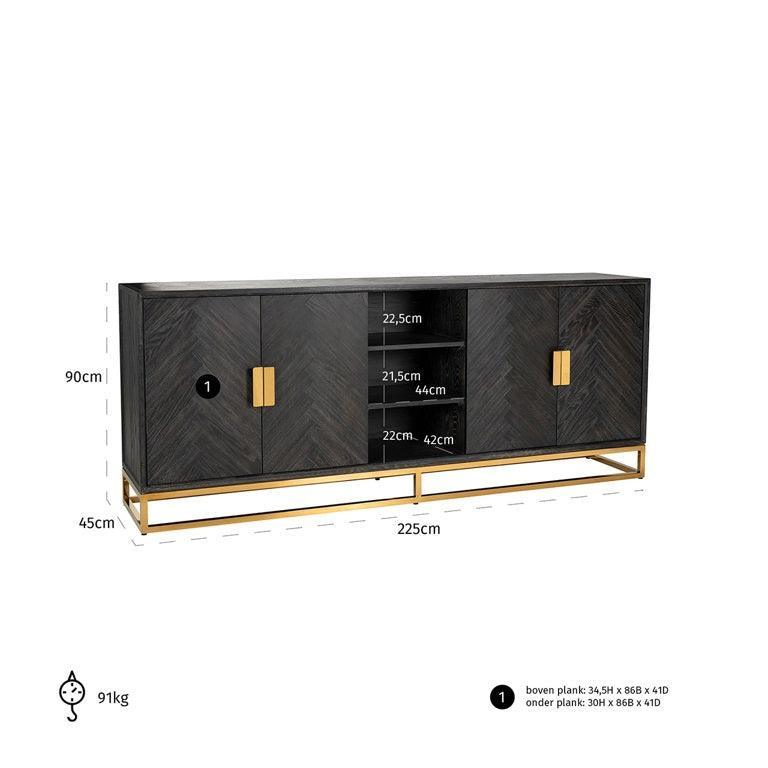 Richmond Interiors 4-türiges Sideboard Blackbone Gold | 225x90 cm