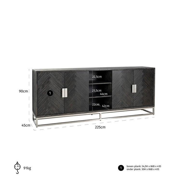 Richmond Interiors 4-türiges Sideboard Blackbone Silber | 225x90 cm