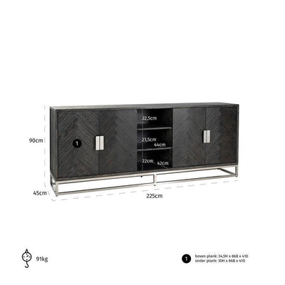 Richmond Interiors 4-türiges Sideboard Blackbone Silber | 225x90 cm