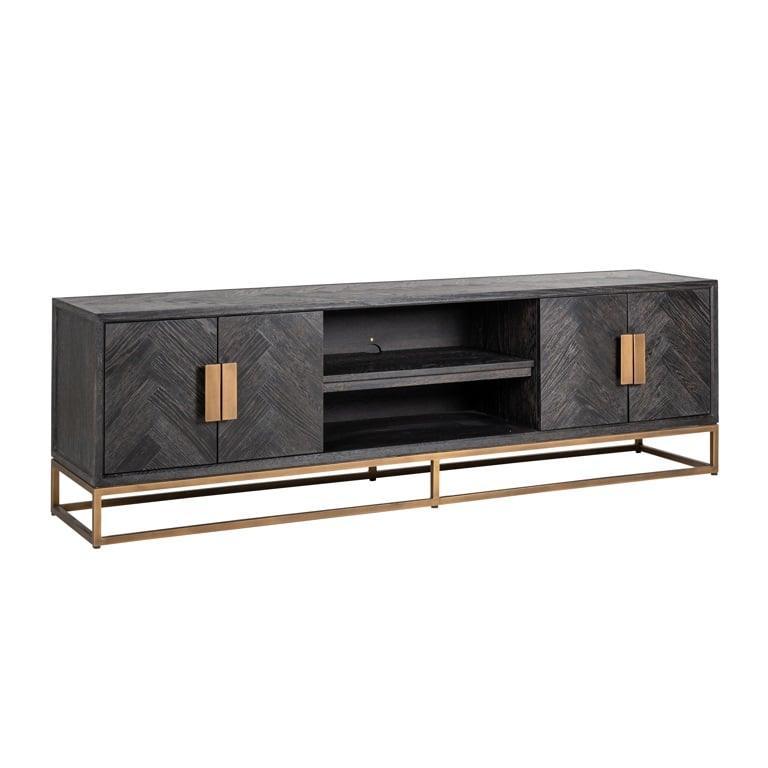 Richmond Interiors 4-türiges TV Lowboard Blackbone brass | 200x43 cm