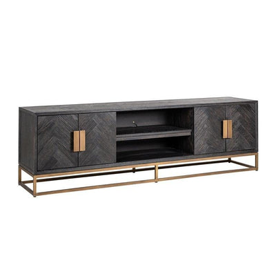 Richmond Interiors 4-türiges TV Lowboard Blackbone brass | 200x43 cm