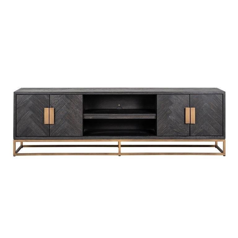 Richmond Interiors 4-türiges TV Lowboard Blackbone brass | 200x43 cm